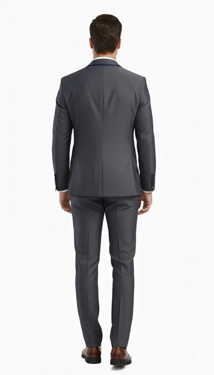 Charcoal Gray Slim Fit Suit with Blue Trim - 3 Piece