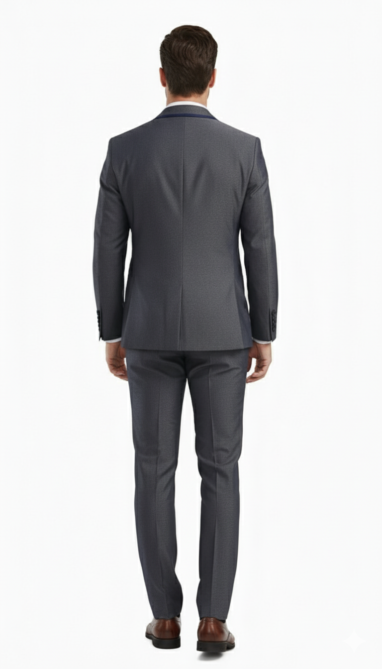 Charcoal Gray Slim Fit Suit with Blue Trim - 3 Piece