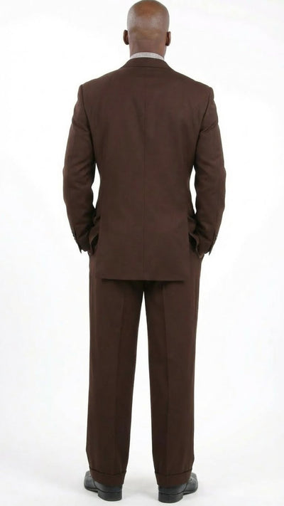 Men’s 6 on 3 Style Brown Double Breasted Suit with Wide Leg Pleated Pants, Classic Formal 2 Piece Dress Suit Set