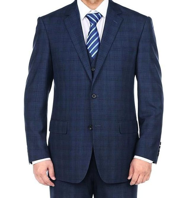 San Gemini 3 Piece Blue Glen Plaid Regular Fit Suit