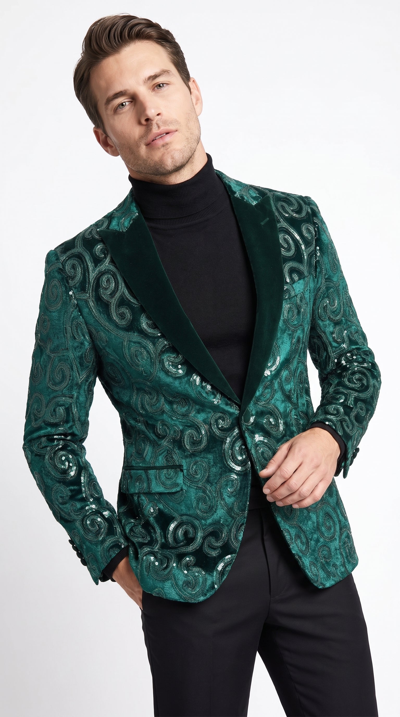 Men’s Emerald Green Paisley Dinner Jacket – Luxury Shawl Lapel Formal Blazer for Prom, Wedding & Tuxedo Events