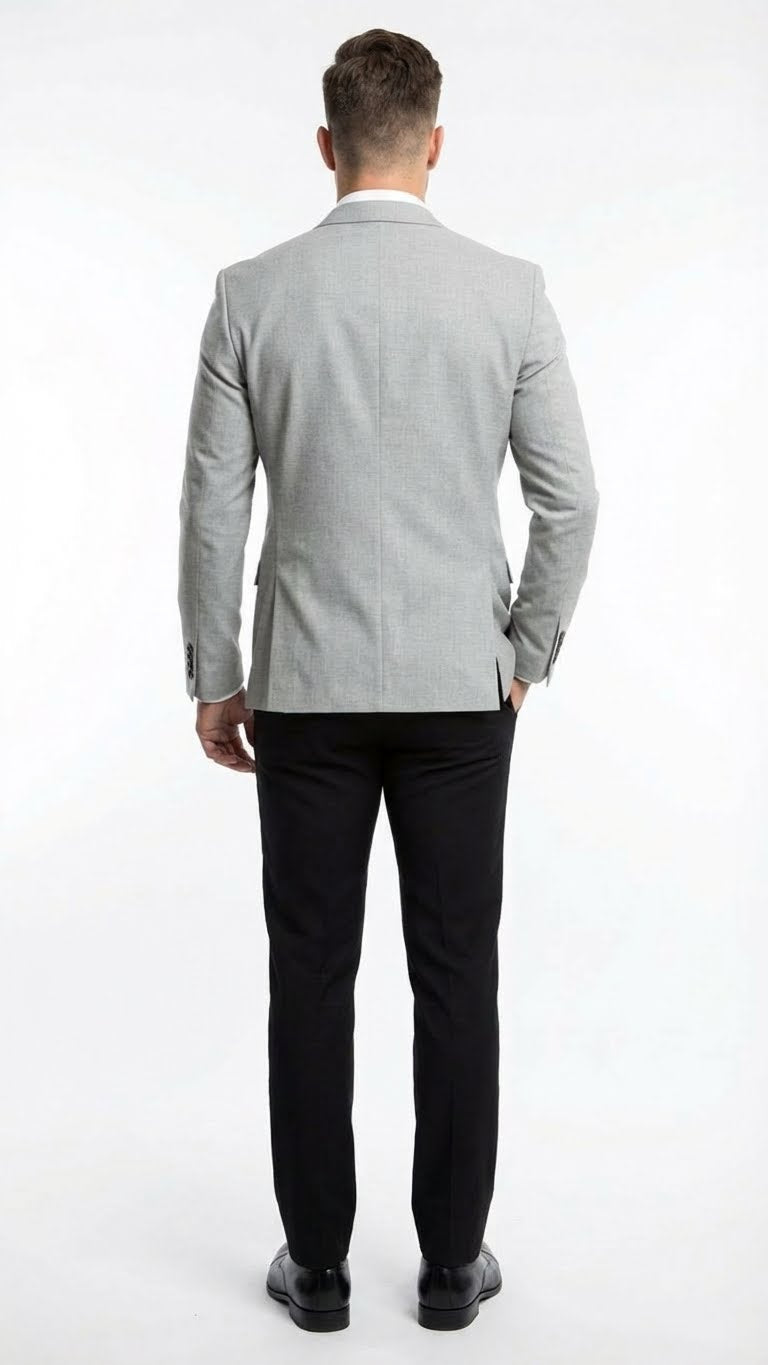 Men's Light Grey Slim Fit Blazer Sport Coat with Black Pants