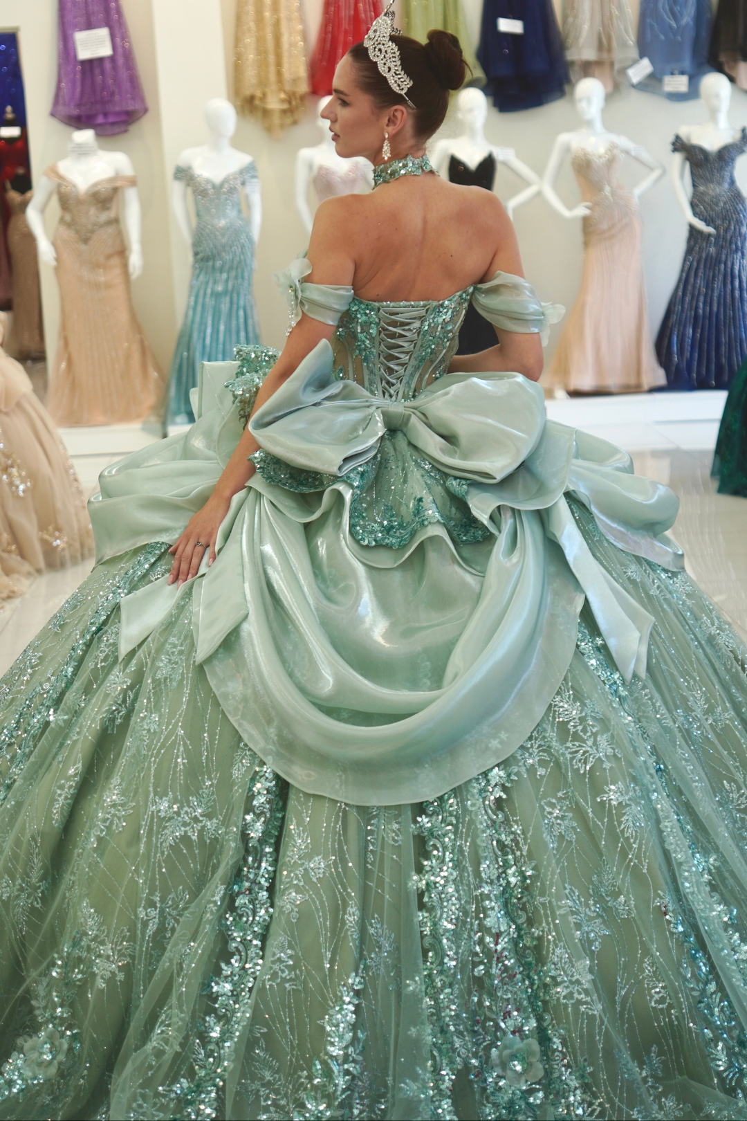 Off-Shoulder Sweetheart Beaded Corset Glitter Ball Gown Quinceañera Dress by Layla K LK313