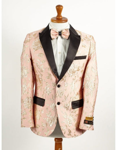 Light Pink & Gold Paisley Tuxedo Blazer Men