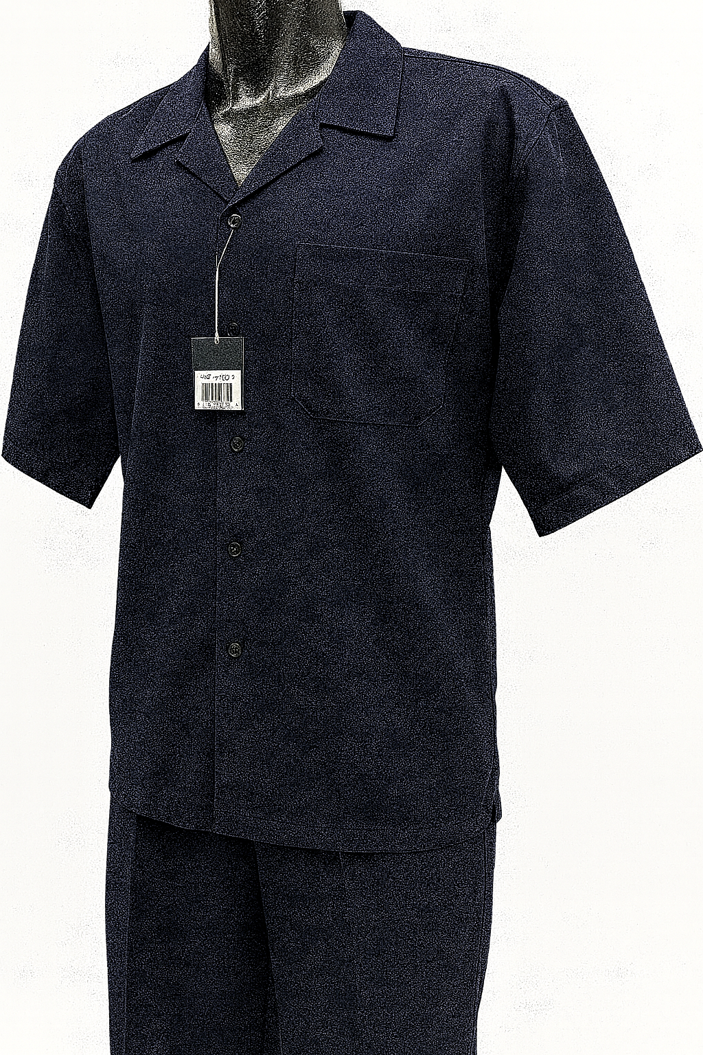 2 Piece Men's Linen Short Sleeve Casual Big Size Casual Two Piece Mens Walking Outfit For Sale Pant Sets Suit Dark Navy