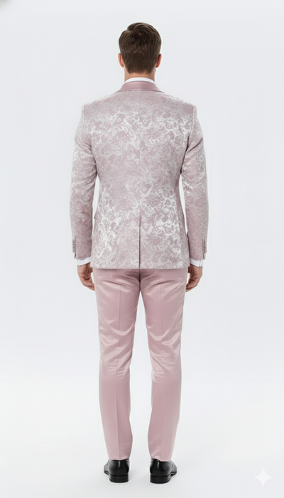 Men’s Light Pink Dusty Rose -  Floral Tuxedo Suit – Luxury Satin Shawl Lapel 3-Piece Formal Wedding and Prom Suit in Blush Mauve color