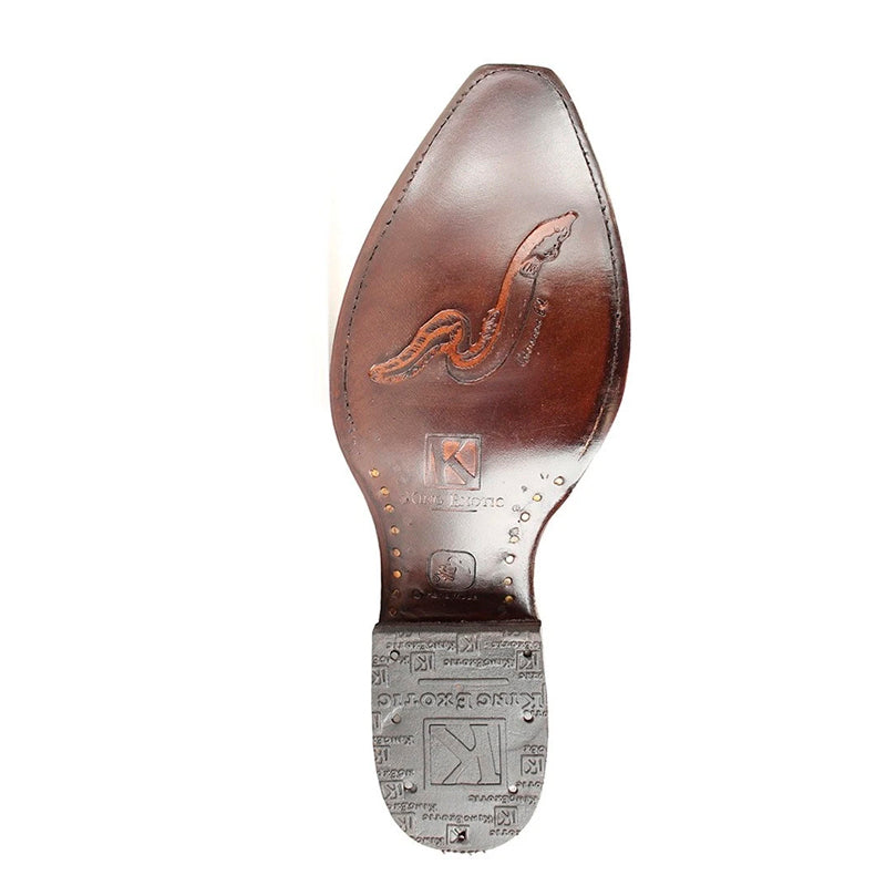 King Exotic Burnished Cognac Eel Snip Toe Boots