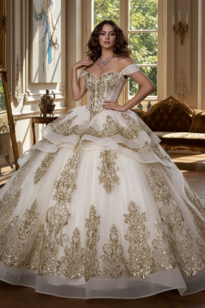 Off Shoulder Corset Ball Gown by Bella Princess PQ1074