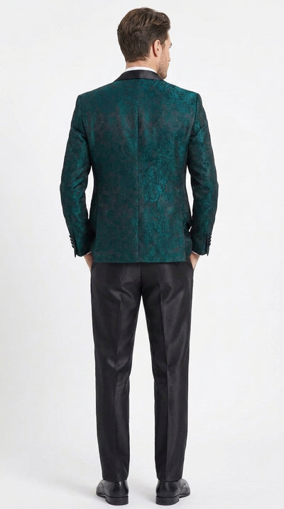 Tazzio Men’s Hunter Green & Black Paisley Tuxedo – Skinny Fit Shawl Collar 3-Piece Prom and Wedding Suit