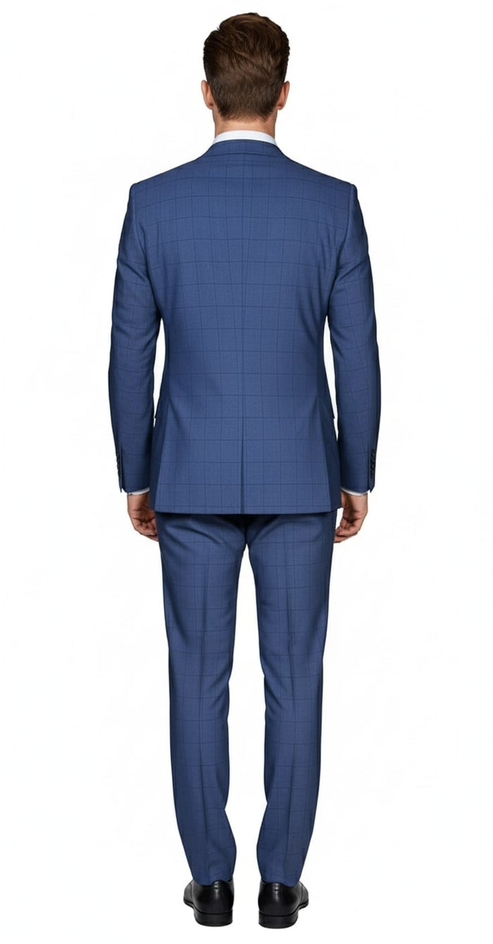 Indigo Navy Windowpane Check Men's Suit 2-Pc