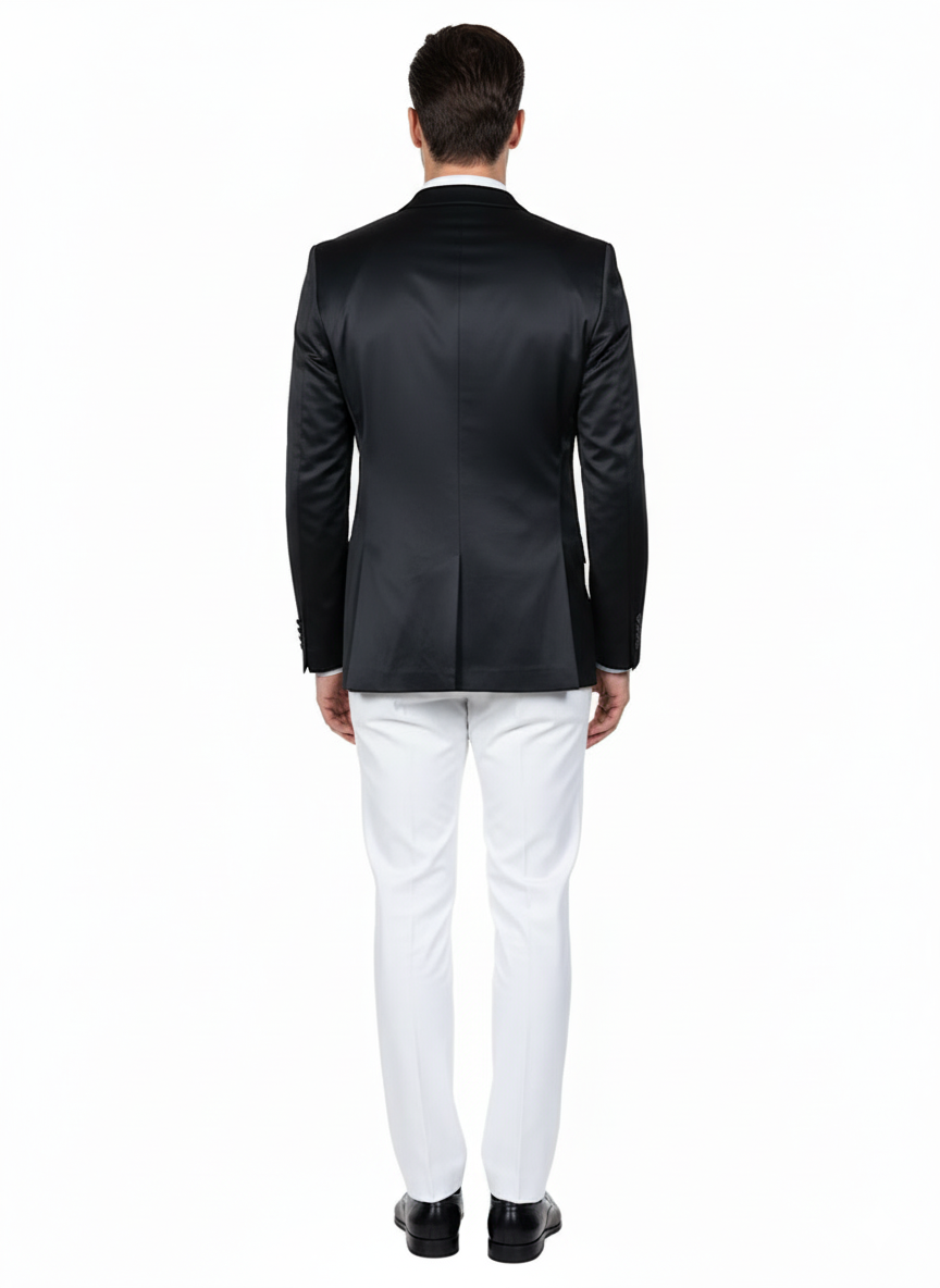 Men’s Black Satin Slim Fit Two-Button Blazer