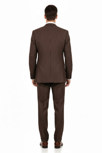 Men’s Brown Pinstripe 3-Piece Suits – Classic Business and Formal Wear with Vest
