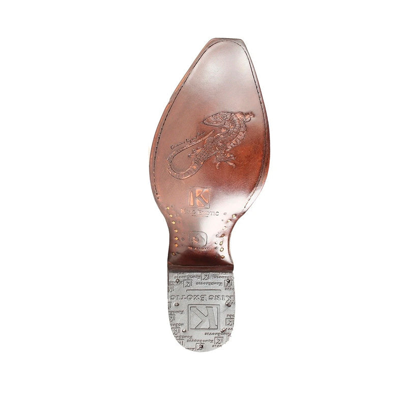 King Exotic Teju Lizard Snip Toe Boots Cognac