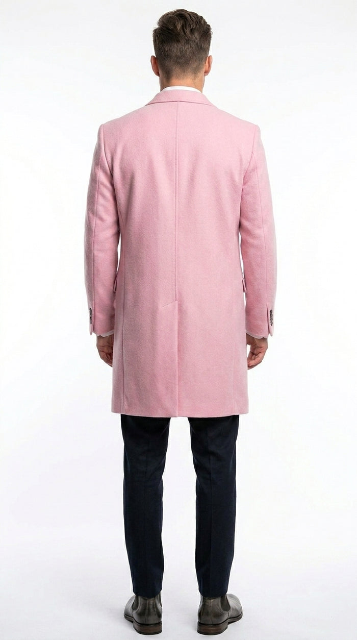 Men’s Light Pink Fashion Overcoat with Notch Lapel, Dress Car Coat for Formal and Casual Wear