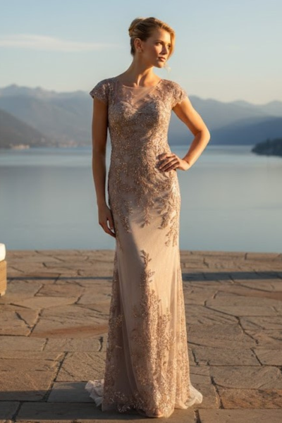 Nox Anabel MT110 Stunning Appliqué Short Sleeve Gown
