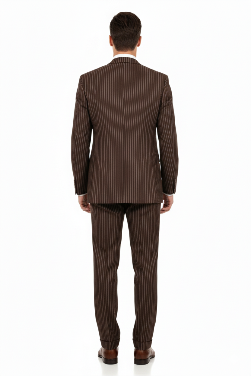 Men’s Brown Pinstripe 3-Piece Suit with Vest