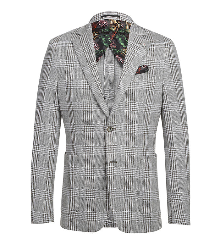 Plaid Gray Slim Fit Half Canvas Blazer