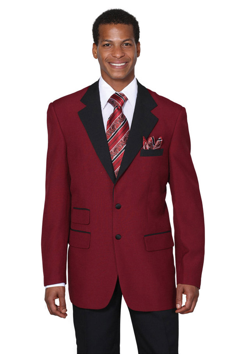 Mens Burgundy 2-Button Tuxedo with Black Lapel