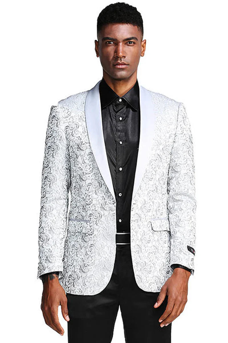 Silver Grey Paisley Slim Tuxedo Jacket