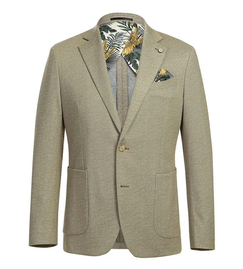 Half Canvas Slim Fit Khaki Blazer