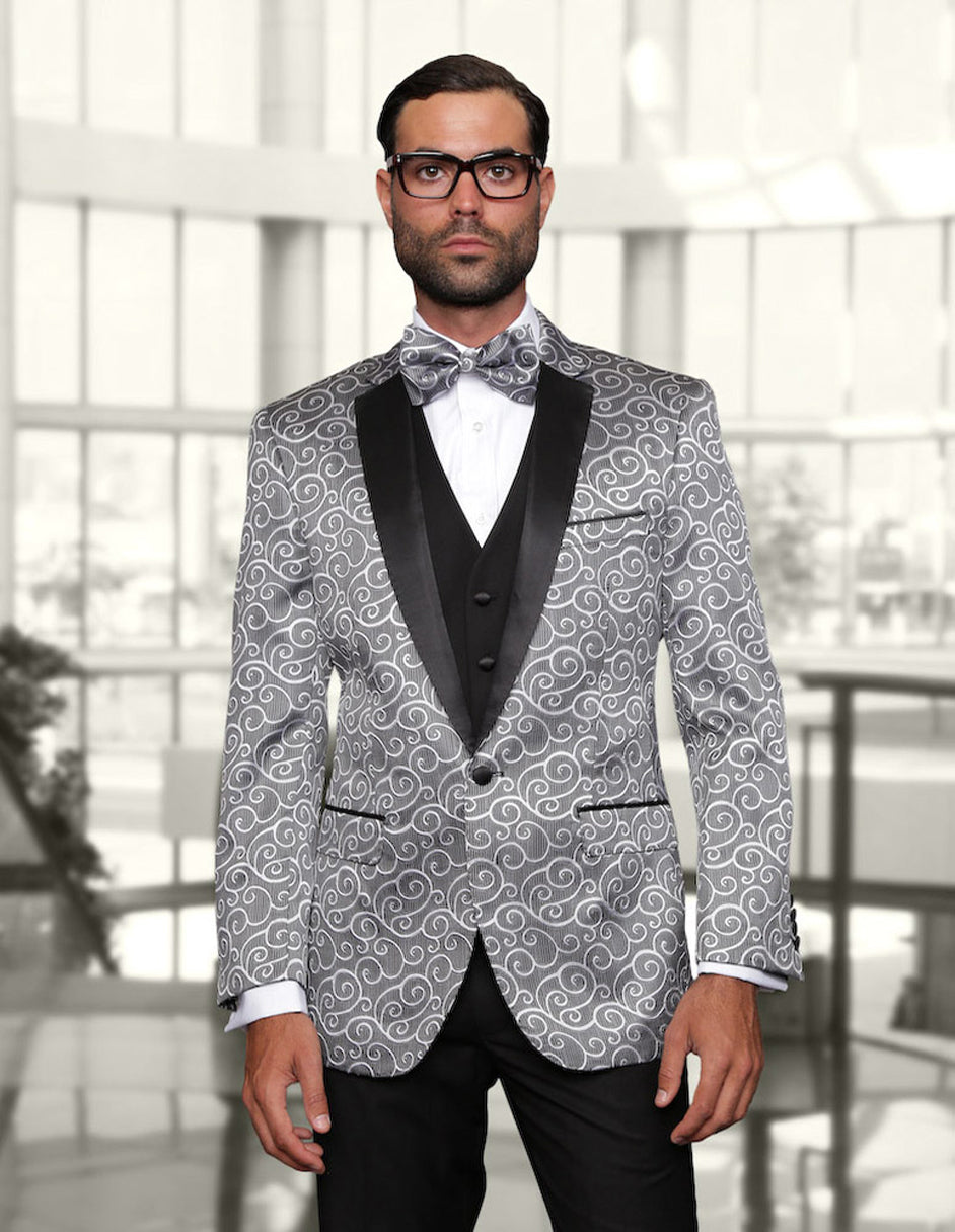 Men's Silver Notch Lapel Swirl Tuxedo