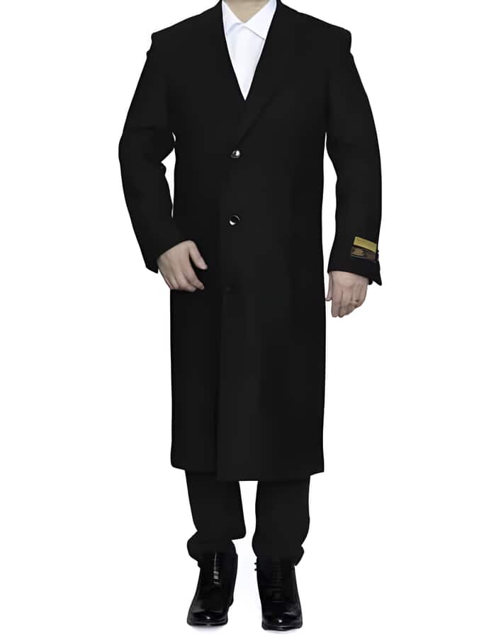 Men's Black Wool 3-Button Ankle Dress Coat