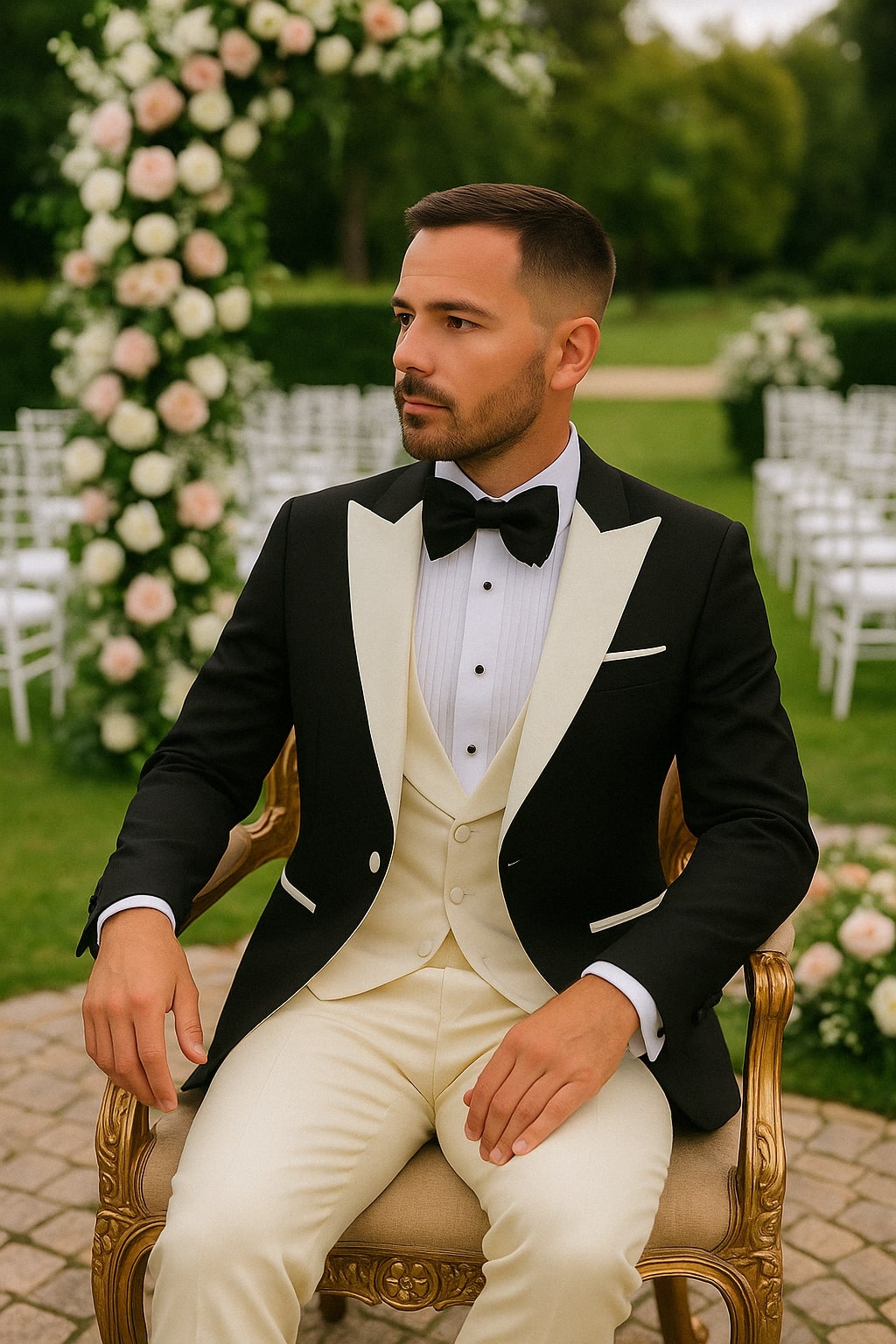Black and Ivory Shawl Lapel 3-Piece Tuxedo
