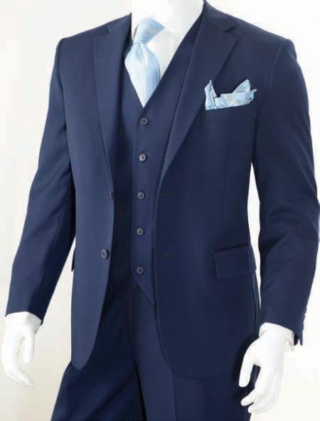 Men's 3 Piece Classic Modern Fit Suit Dark Navy - Dark Blue Suit - Three Piece Suit