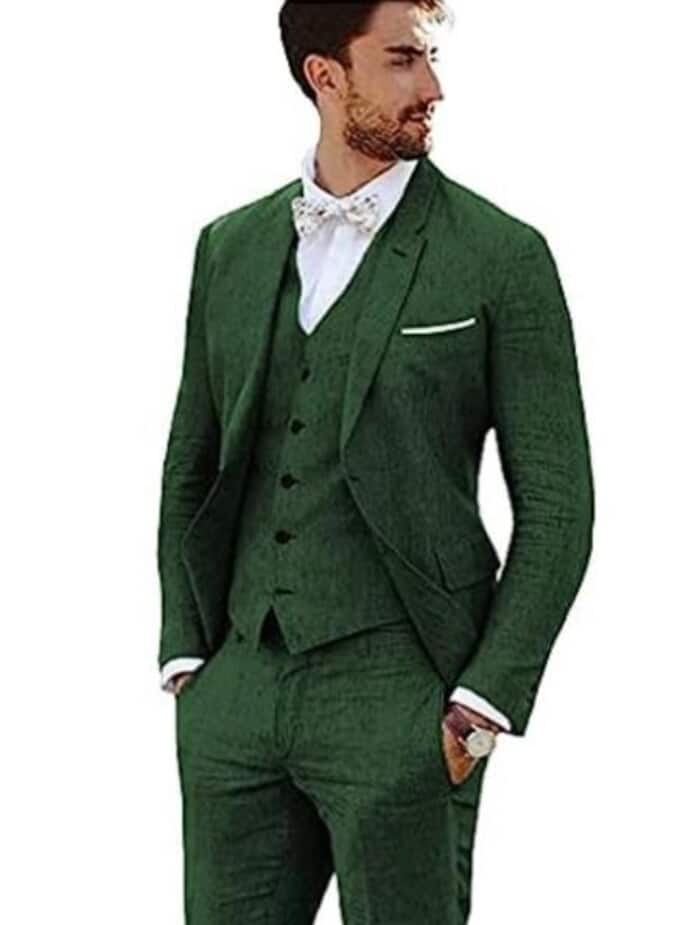 Dark Green Linen Summer Suit for Men