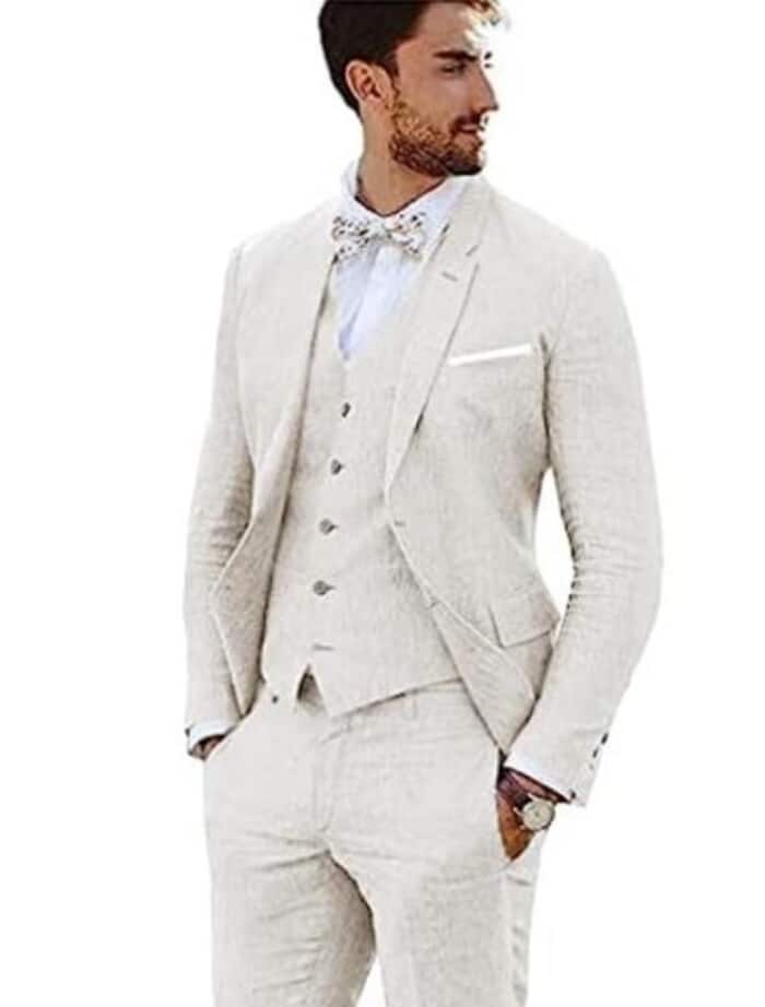Ivory Linen Summer Suit for Men - 3 Piece Beach Look
