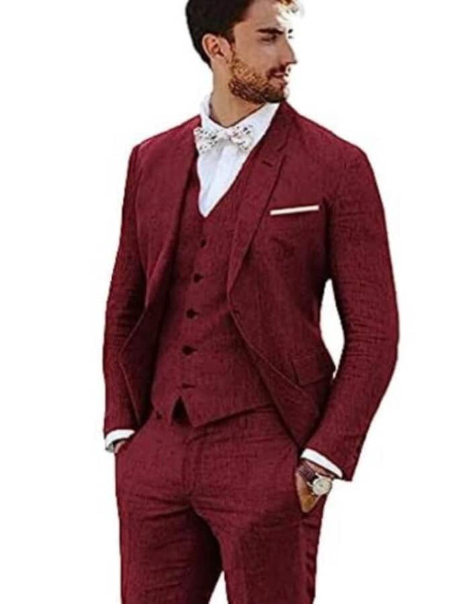 Linen Suit for Men in Light Burgundy