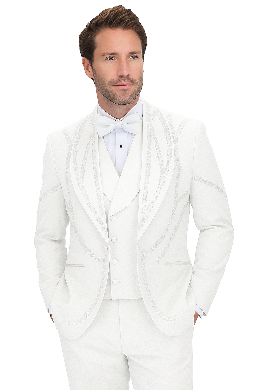 Italian Wool Modern Fit White 3-Piece Tuxedo