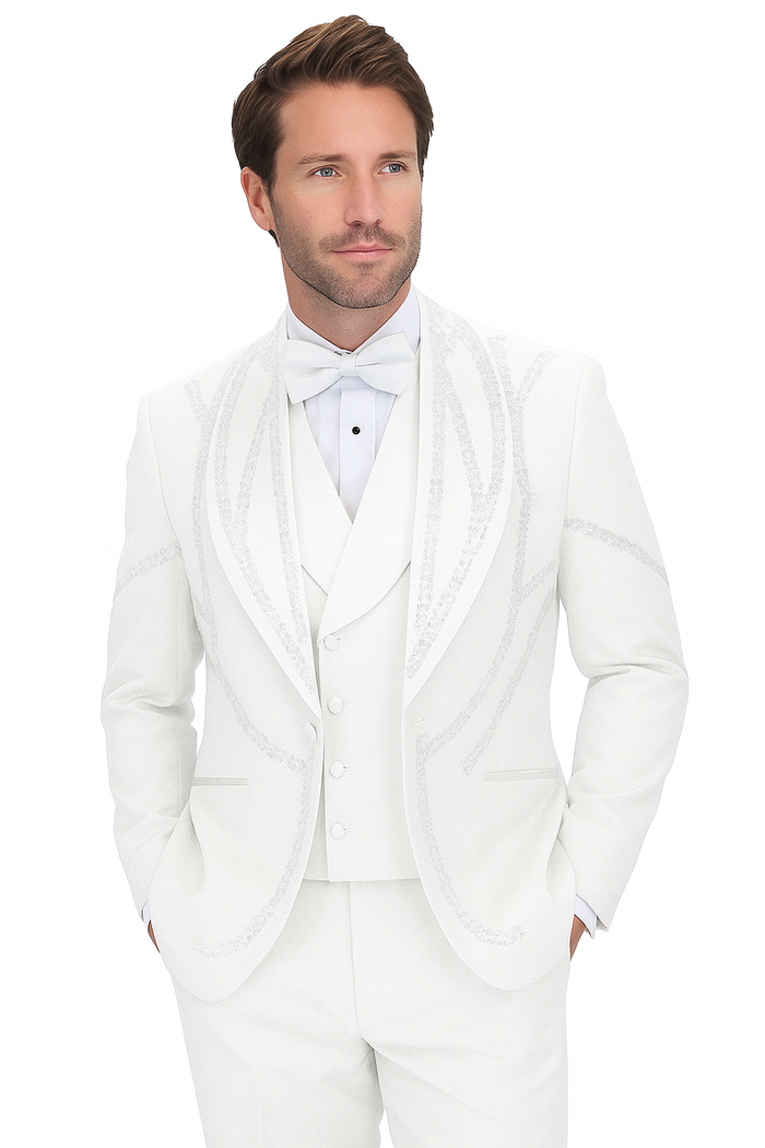 Italian Wool Modern Fit White 3-Piece Tuxedo
