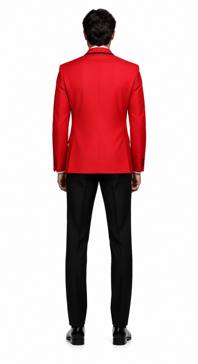 3-Piece Tailored Fit Wool Suit with Bow Tie and Flat Front Pants - Red