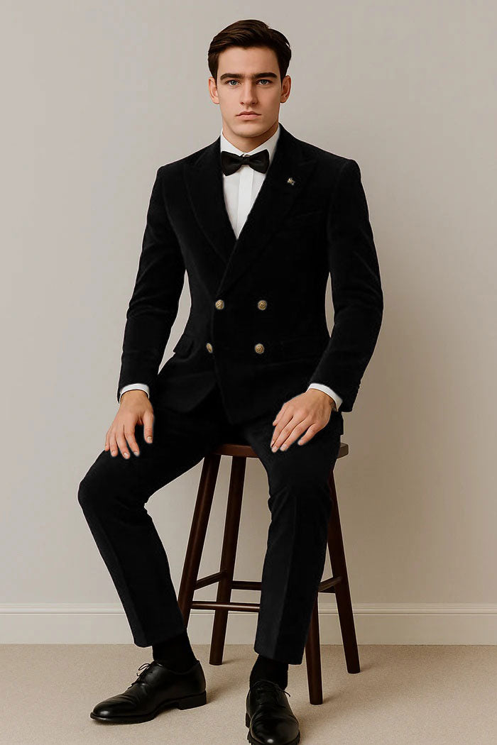 Mens Velvet Suit - Slim Fit Double Breasted Suit Blazer and Pants - Green