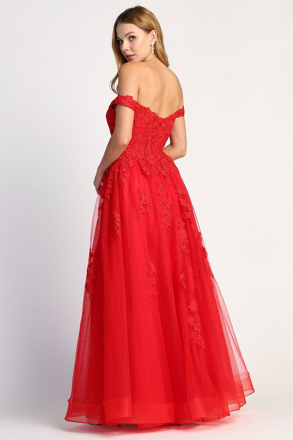 Adora Design 3002 Off Shoulder Glitter Applique A-Line Prom Dress