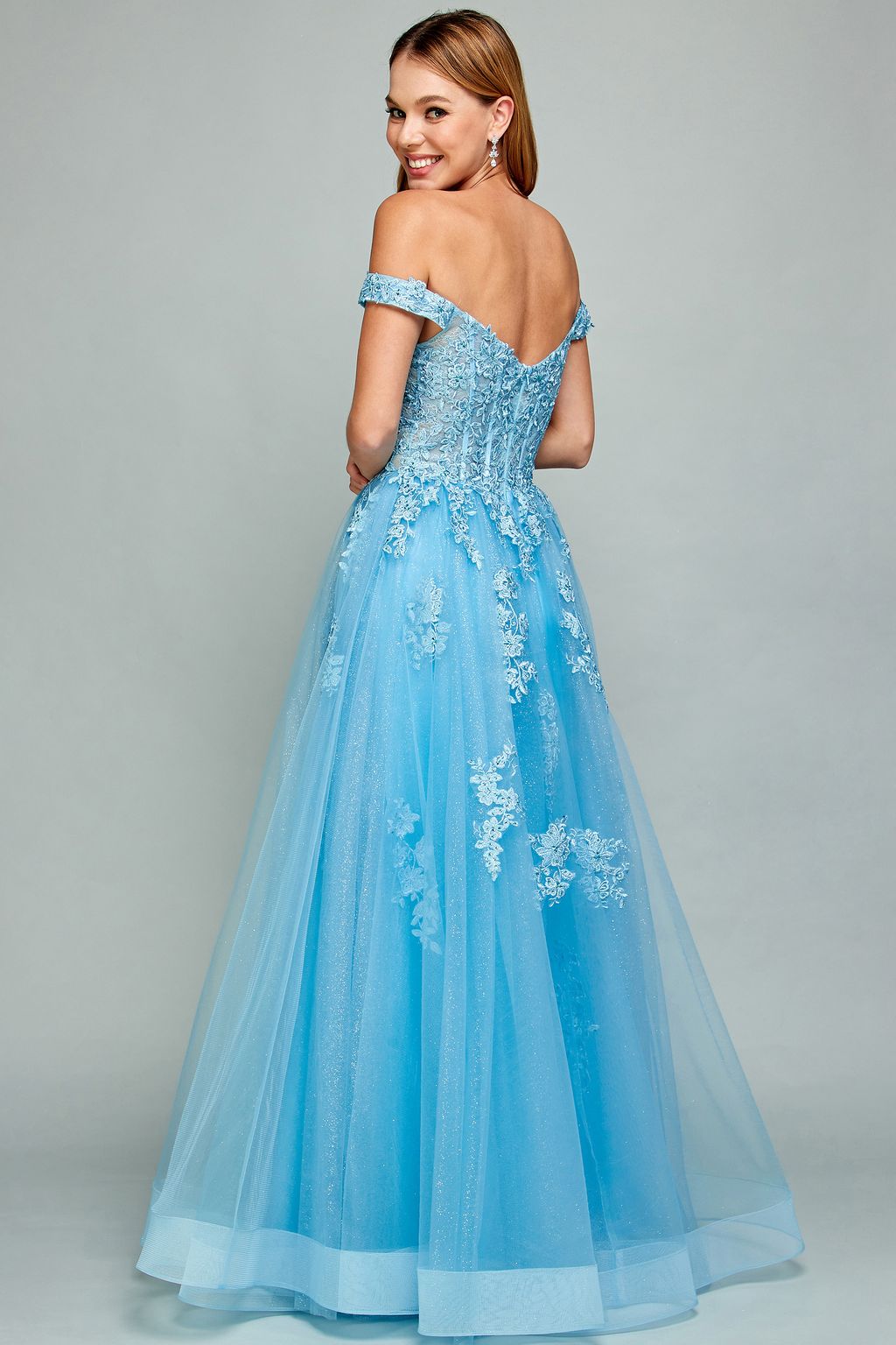 Adora Design 3002 Off Shoulder Glitter Applique A-Line Prom Dress