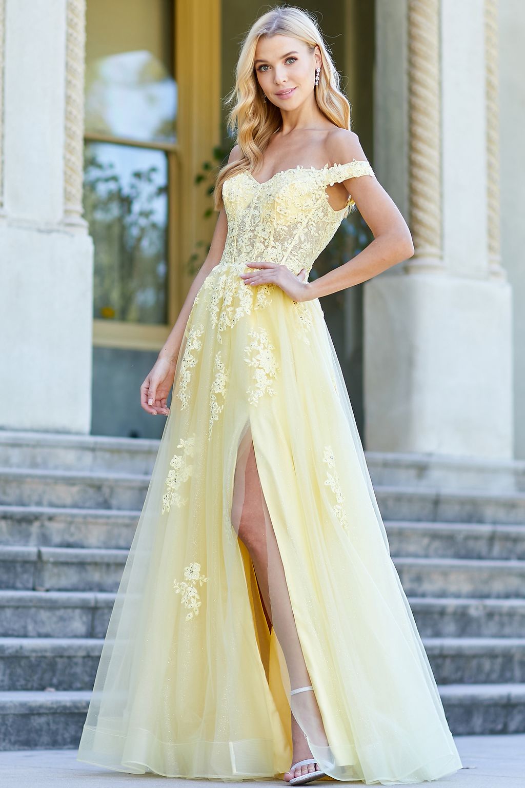 Adora Design 3002 Off Shoulder Glitter Applique A-Line Prom Dress