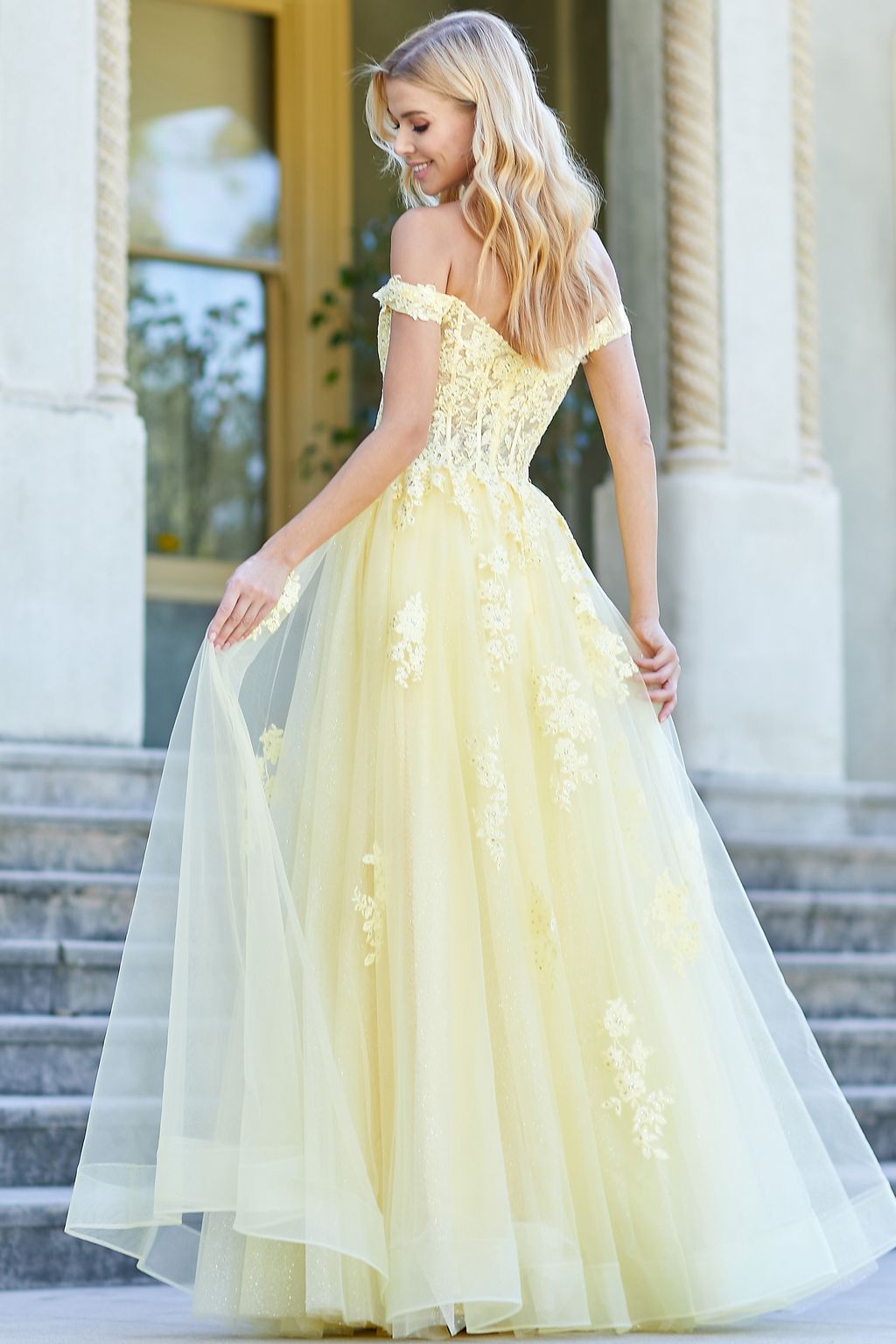 Adora Design 3002 Off Shoulder Glitter Applique A-Line Prom Dress