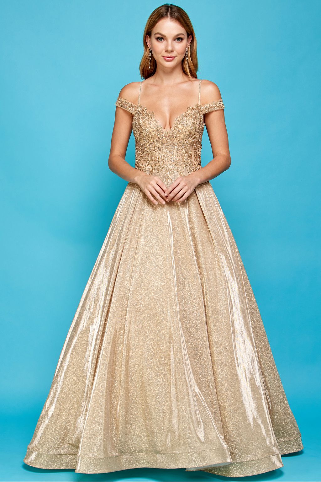 Adora Design 3007 Off Shoulder Glitter Metallic A Line Prom Dress