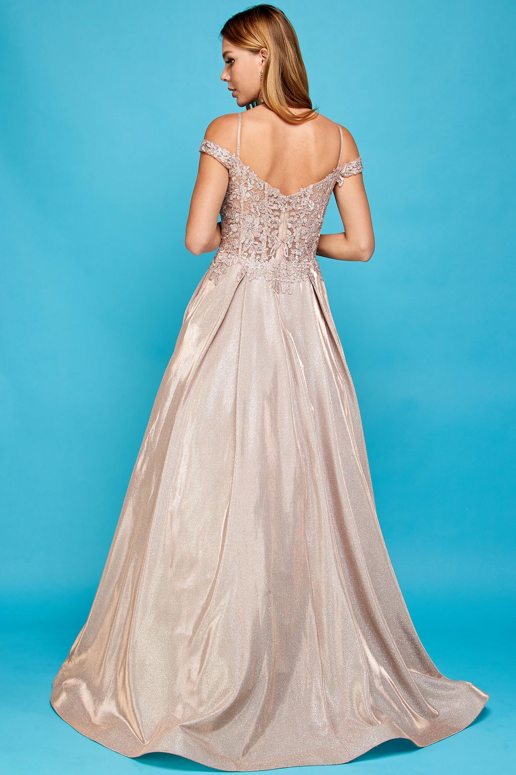 Adora Design 3007 Off Shoulder Glitter Metallic A Line Prom Dress