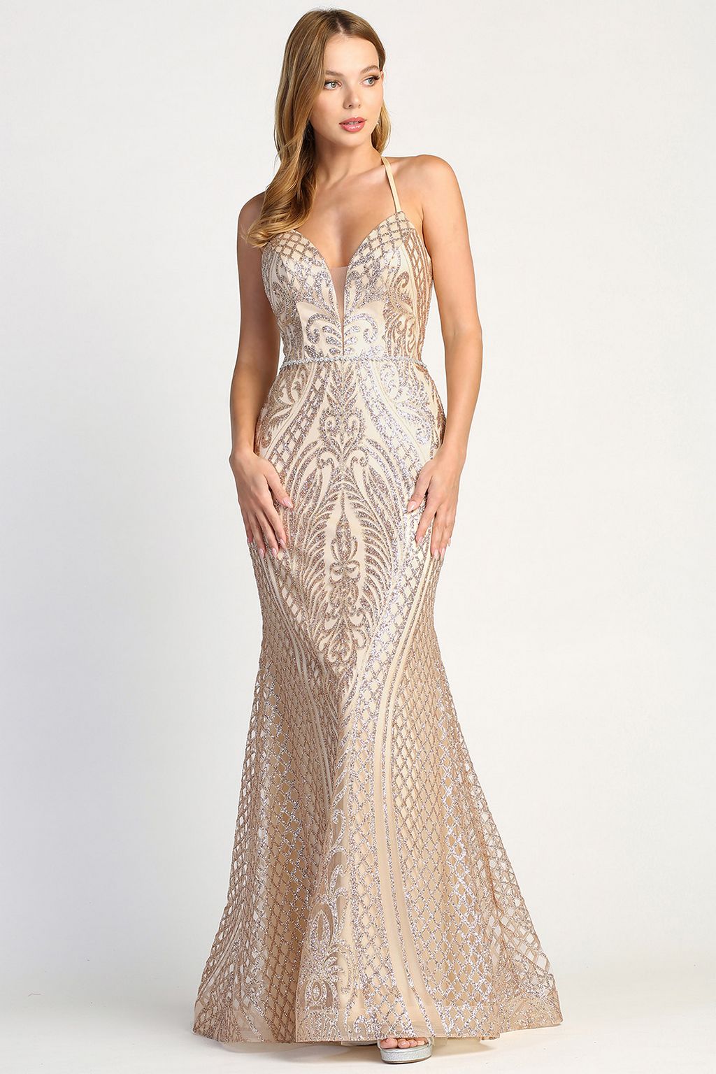 Adora Design 3037 Halter Lace-Up Fitted Long Formal Prom Gown