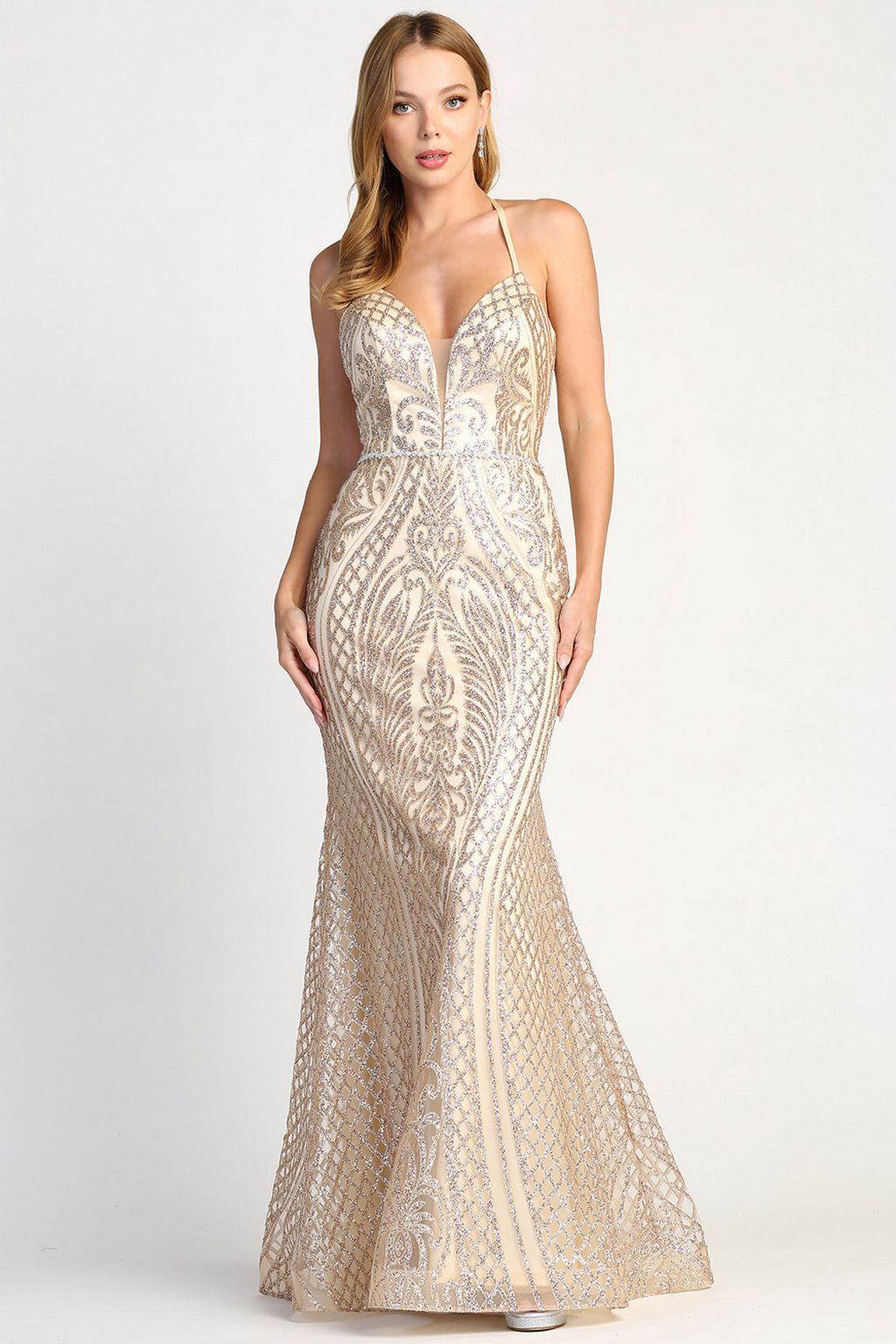 Adora Design 3037 Halter Lace-Up Fitted Long Formal Prom Gown