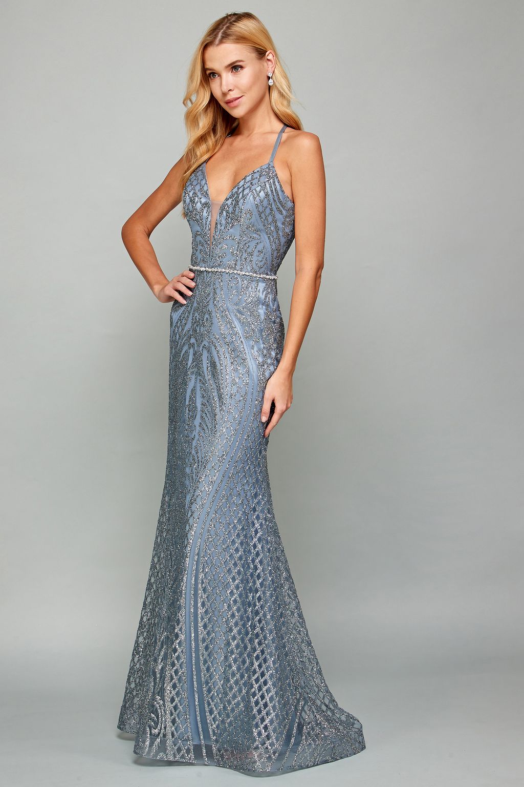 Adora Design 3037 Halter Lace-Up Fitted Long Formal Prom Gown