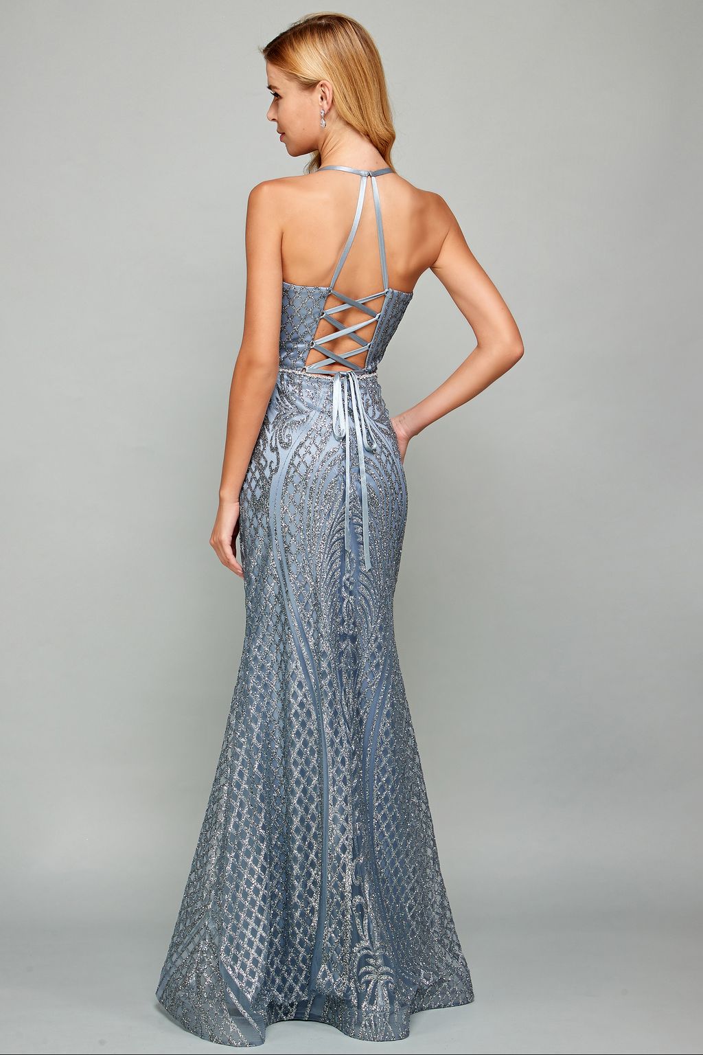Adora Design 3037 Halter Lace-Up Fitted Long Formal Prom Gown