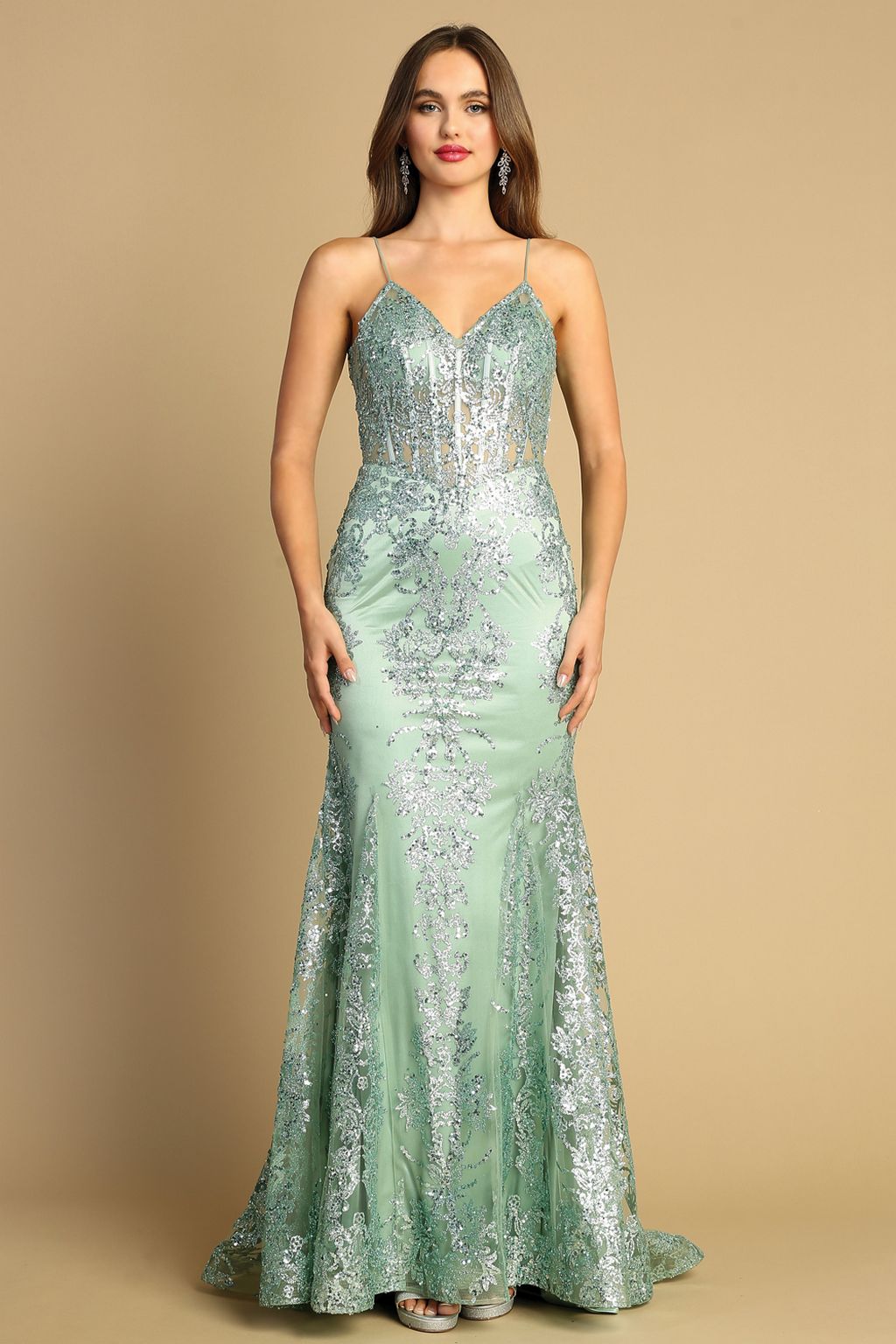 Adora Design 3053N Glitter Applique Mermaid Long Formal Gown