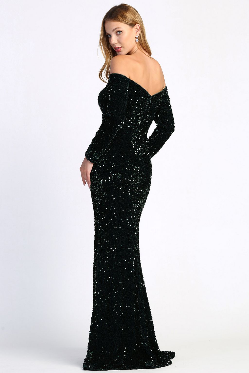 Adora Design 3058 Off Shoulder Sequin Long Sleeve Prom Gown