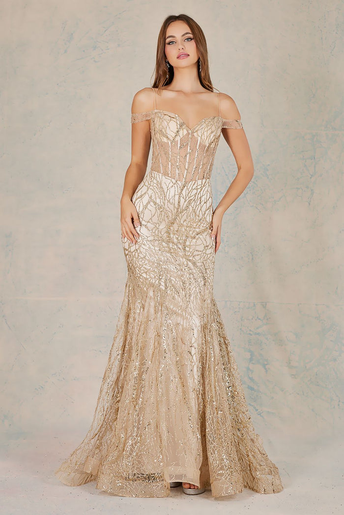 Adora Design 3075 Off Shoulder Glitter Mermaid Fitted Prom Gown