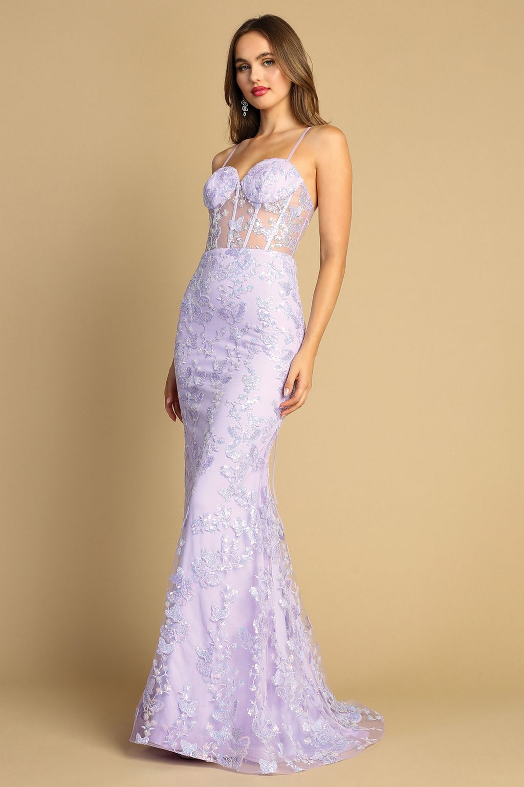 Adora Design 3082 Spaghetti Strap Lace Mermaid Long Prom Dress