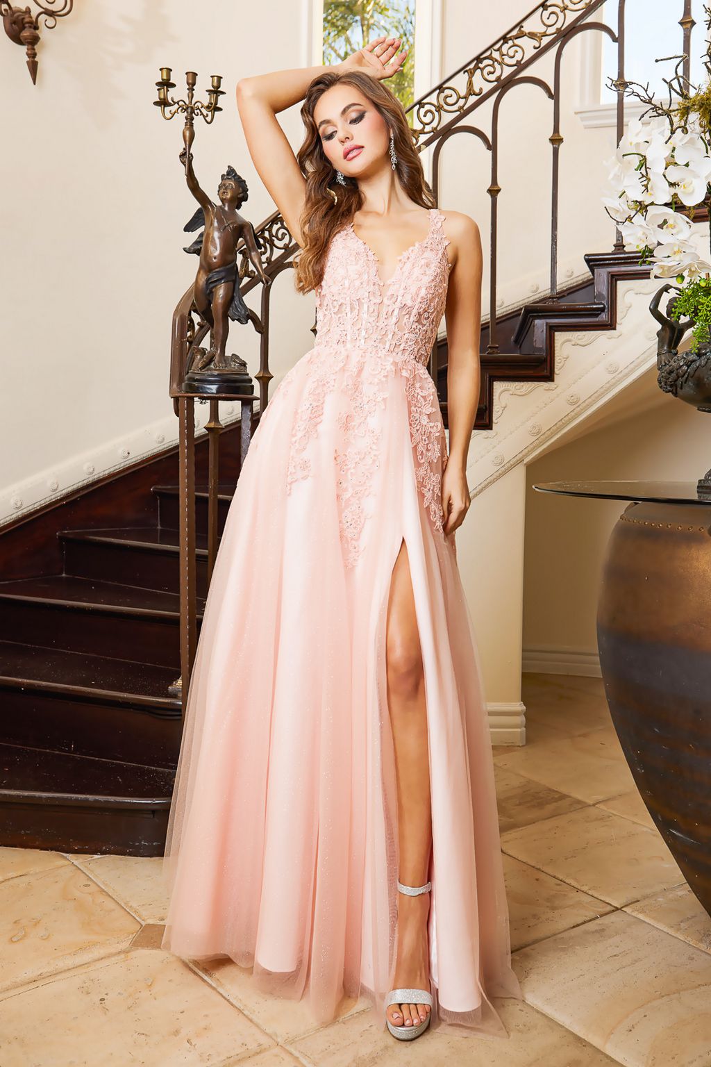 Adora Design 3088 Lace A-Line Long Slit Spaghetti Strap Prom Dress